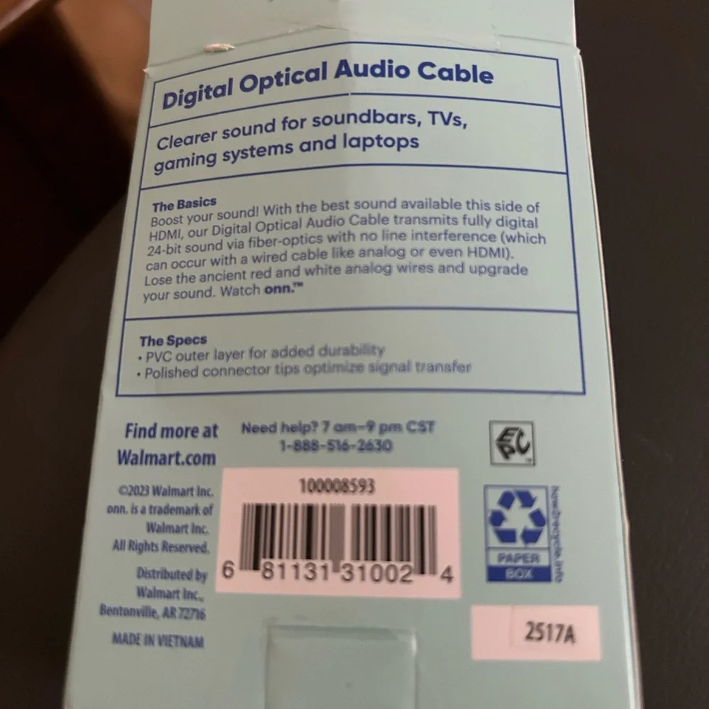 Onn black Optical Audio Cable
